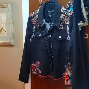 XL  Embroidered Dark Jean Jacket from Stein Mart. Brand new. Never worn.